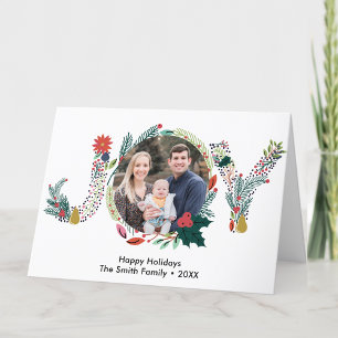 Tarjeta Festiva JOY Floral Red Poinsettia Pine Bough Wreath Foto