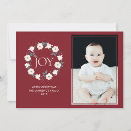 Tarjeta Festiva Joy Floral Wreath Rubor Navidades de Borgoña Foto