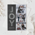 Tarjeta Festiva JOY Foliage Lettering Chalkboard Collage de fotos<br><div class="desc">Tarjeta plana de Collage de fotos JOY Foliage Lettering Red Navidades | Enviar saludos de Navidad con esta fantástica tarjeta de foto de vacaciones. Presenta una tipografía decorativa de follaje JOY y un patrón festivo sobre un fondo falso de pizarra. Personalice agregando nombres,  mensajes y fotos.</div>