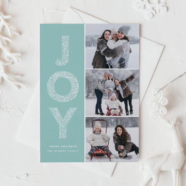 Tarjeta Festiva JOY Foliage Lettering Light Blue Collage de fotos (Subido por el creador)