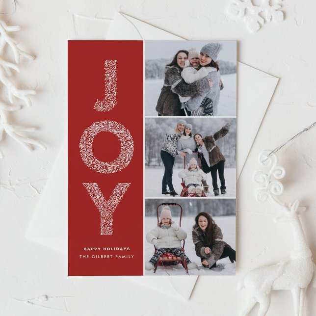 Tarjeta Festiva JOY Foliage Lettering Red Collage de fotos (Subido por el creador)
