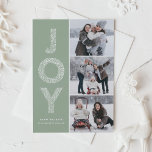 Tarjeta Festiva JOY Foliage Lettering Sage Green Collage de fotos<br><div class="desc">Tarjeta plana JOY Foliage Lettering Terracotta Navidades Collage de fotos | Enviar saludos de Navidad con esta fantástica tarjeta de foto de vacaciones. Presenta follaje JOY,  tipografía decorativa y estampado festivo. Personalice la tarjeta de vacaciones de color verde salado agregando nombres,  mensajes y fotos.</div>