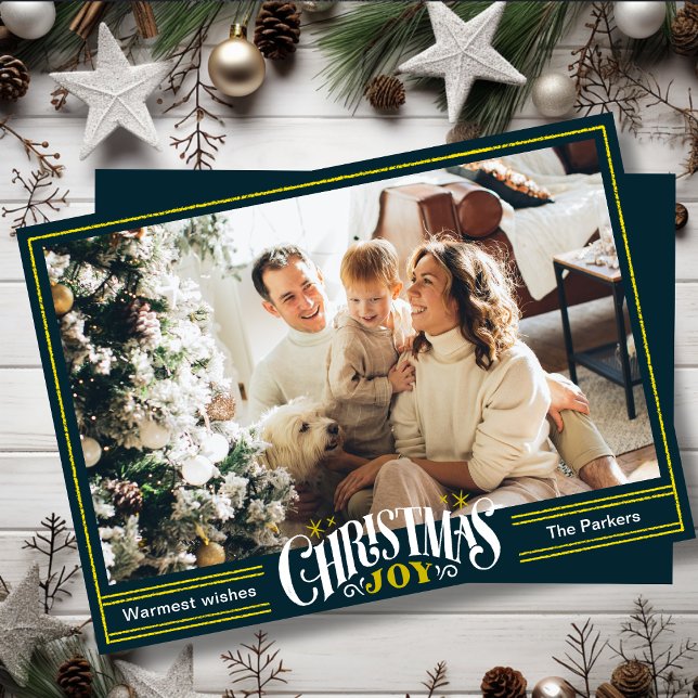 Tarjeta Festiva JOY Green Gold Script Navidades de fotografía Mini (Subido por el creador)