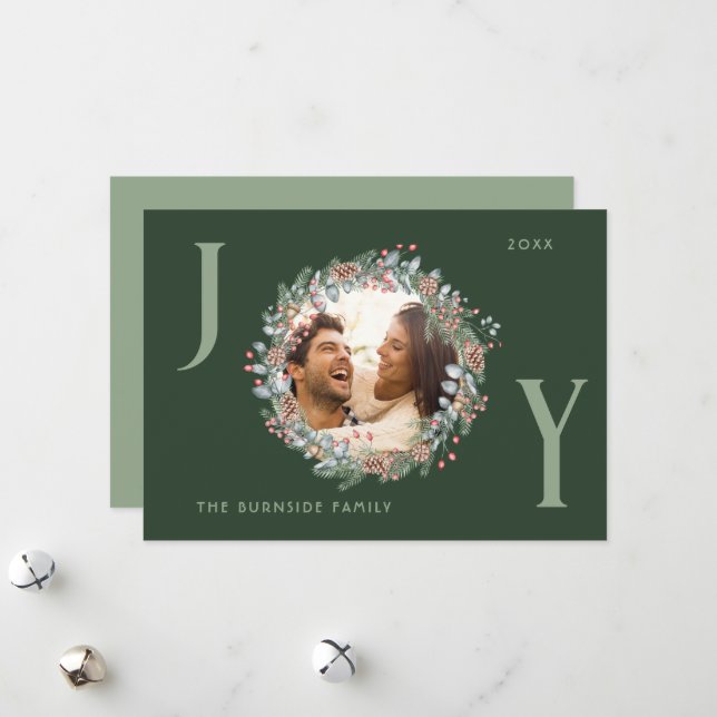 Tarjeta Festiva Joy Holiday Wreath Navidades Card (Anverso/Reverso In Situ)