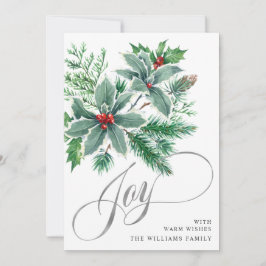 Tarjeta Festiva JOY Holly Berry Branch Navidades saludan feriado