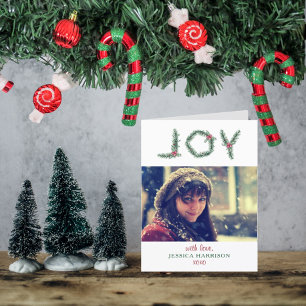 Tarjeta Festiva "Joy" Holly Branches Foto de Navidades