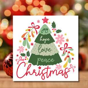 Tarjeta Festiva Joy hope love peace Navidades retro