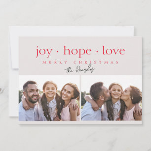 Tarjeta Festiva Joy Hope Love Two Photo Modern Red