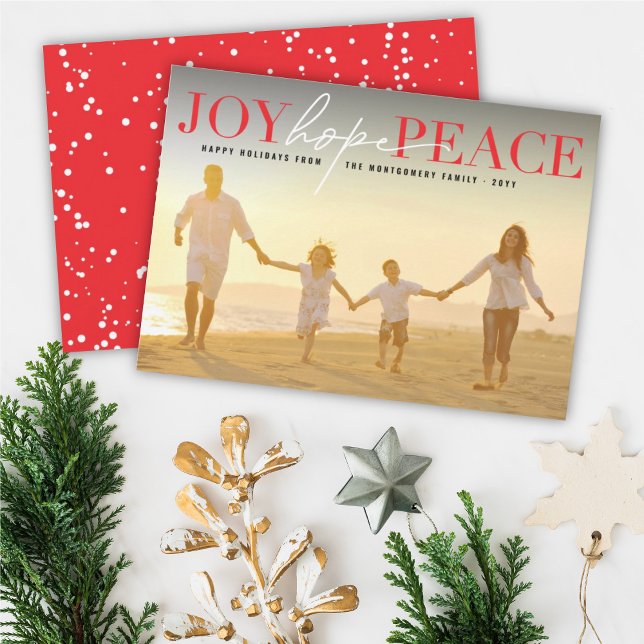 Tarjeta Festiva Joy Hope Peace Classic Typography Foto moderna (Subido por el creador)