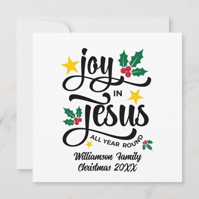 Tarjeta Festiva Joy in Jesus Christian Christmas Family Name  (Anverso)
