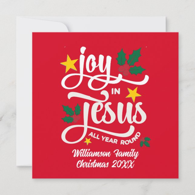 Tarjeta Festiva Joy in Jesus Christian Christmas Family Name  (Anverso)