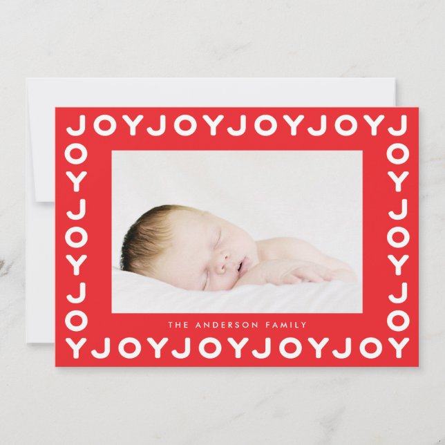 Tarjeta Festiva Joy Joy Joy Joy Red Frame Holiday Christmas Photo  (Anverso)