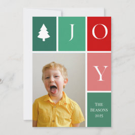 Tarjeta Festiva JOY Large Single Photo Check Christmas Tree
