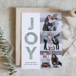 Tarjeta Festiva JOY Lettering Green Navidades Collage de fotos<br><div class="desc">Tarjeta plana de Collage de fotos JOY Foliage Lettering Green Navidades | Envíe saludos navideños con esta moderna y caprichosa tarjeta fotográfica de vacaciones. Presenta una tipografía decorativa de follaje JOY y un patrón festivo. Personalice agregando nombres,  mensajes y fotos.</div>