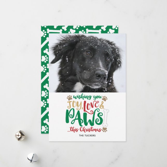 Tarjeta Festiva Joy Love Paws Dog Happy Holidays (Anverso/Reverso In Situ)
