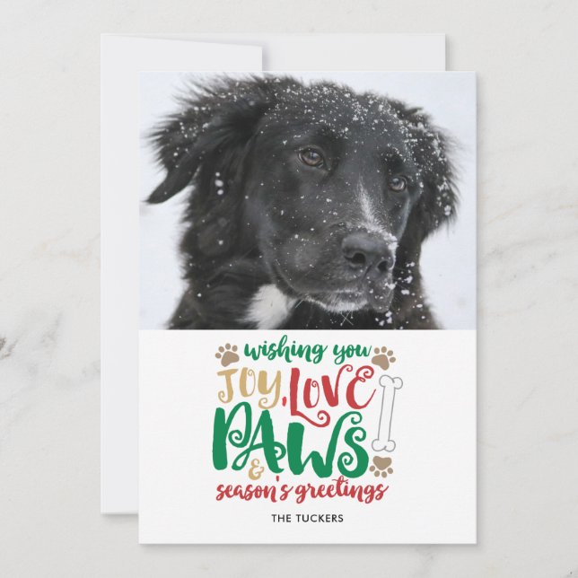 Tarjeta Festiva Joy Love Paws Dog Season Saludos Red Photo (Anverso)