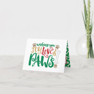 Tarjeta Festiva Joy Love Paws Peace Dog Paw Impresiones Red & Gree