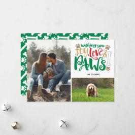 Tarjeta Festiva Joy Love Paws Peace Dog Red Green 2-Photo