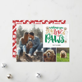 Tarjeta Festiva Joy Love Paws Peace Dog Red Green 3-Photo