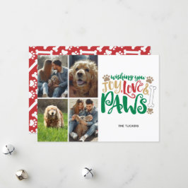 Tarjeta Festiva Joy Love Paws Peace Photo Red 4-Photo