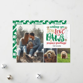 Tarjeta Festiva Joy Love Paws Season's Greetings Green Dog 3-Photo