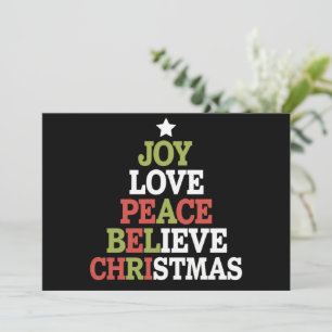 Tarjeta Festiva Joy Love Peace Belibe Christmas Tree Family