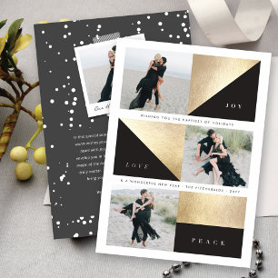 Tarjeta Festiva Joy Love Peace Moda Gold Blocks Holiday Photo Card