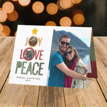 Joy Love Peace Rustic 3-Photo Christmas Tree