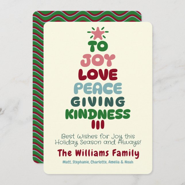 Tarjeta Festiva Joy Love Peace Tree Holiday Card (Anverso / Reverso)