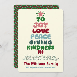 Tarjeta Festiva Joy Love Peace Tree Holiday Card