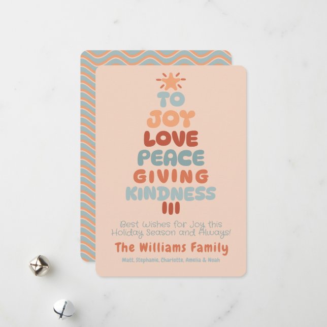 Tarjeta Festiva Joy Love Peace Tree Holiday Card (Anverso/Reverso In Situ)