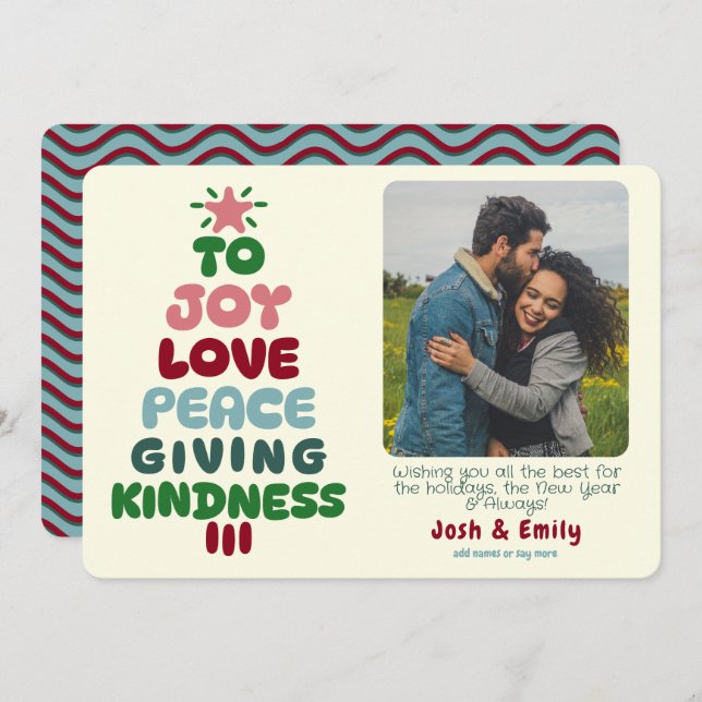 Tarjeta Festiva Joy Love Peace Tree Photo (Anverso / Reverso)