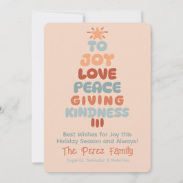 Tarjeta Festiva Joy Love Peace Tree Single Photo Holiday Card