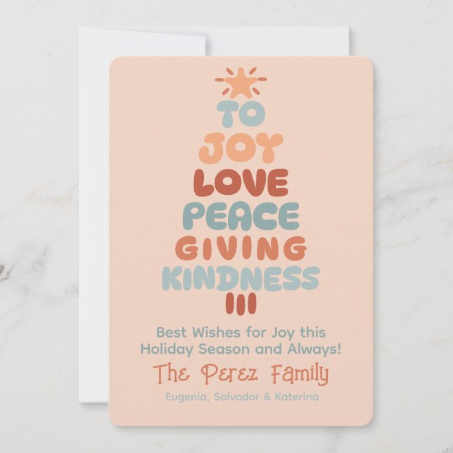 Tarjeta Festiva Joy Love Peace Tree Single Photo Holiday Card (Anverso)