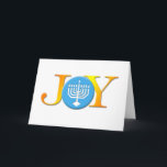 Tarjeta Festiva Joy Menorah Card<br><div class="desc">Celebra las festividades de este año enviando esta tarjeta navideña Joy Menorah. Es perfecto para la familia judía-cristiana combinada. Ninguna otra palabra expresa las festividades como la palabra Alegría y la Menora es el símbolo perfecto para esta época del año.</div>