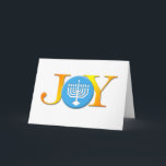 Tarjeta Festiva Joy Menorah Card<br><div class="desc">Celebra las festividades de este año enviando esta tarjeta navideña Joy Menorah. Es perfecto para la familia judía-cristiana combinada. Ninguna otra palabra expresa las festividades como la palabra Alegría y la Menora es el símbolo perfecto para esta época del año.</div>