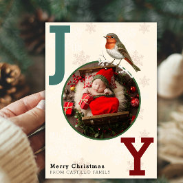 Tarjeta Festiva JOY Merry Christmas Photo Winter Bird