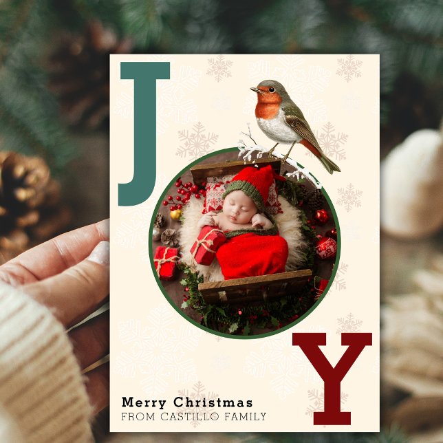 Tarjeta Festiva JOY Merry Christmas Photo Winter Bird (Subido por el creador)