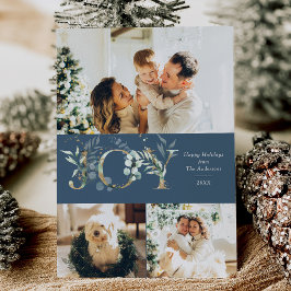 Tarjeta Festiva JOY Modern 3 Foto Verde dorado Azul