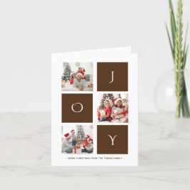 Tarjeta Festiva JOY Modern Brown Fun Script Collage de fotos Simpl
