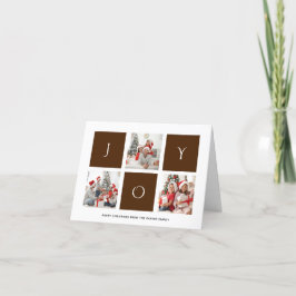 Tarjeta Festiva JOY Modern Brown Fun Script Collage de fotos Simpl