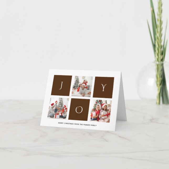 Tarjeta Festiva JOY Modern Brown Fun Script Collage de fotos Simpl (Anverso)