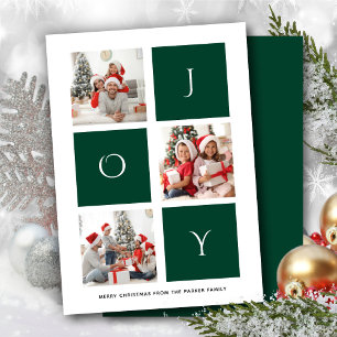 Tarjeta Festiva JOY Modern Green Fun Script Collage de fotos Simpl
