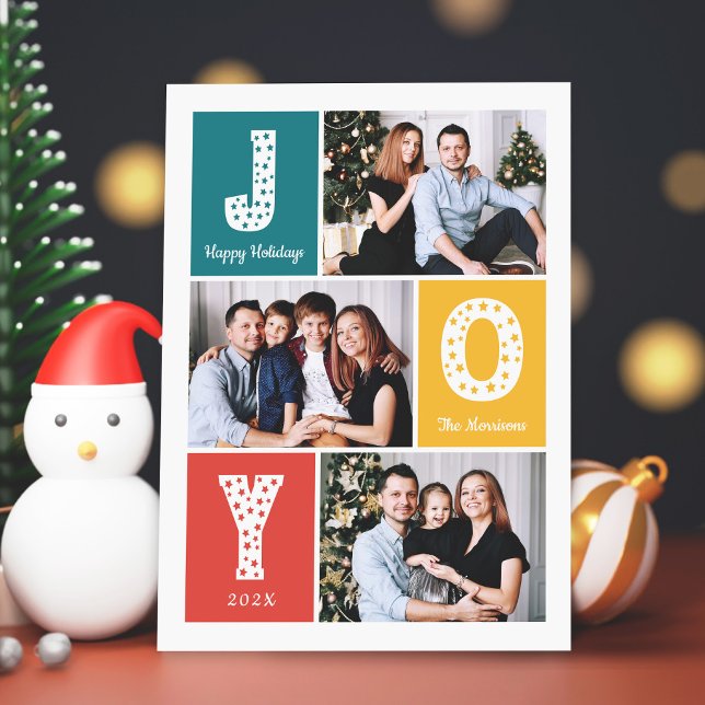 Tarjeta Festiva JOY Modern Happy Holidays 3 Collage de fotos (Subido por el creador)