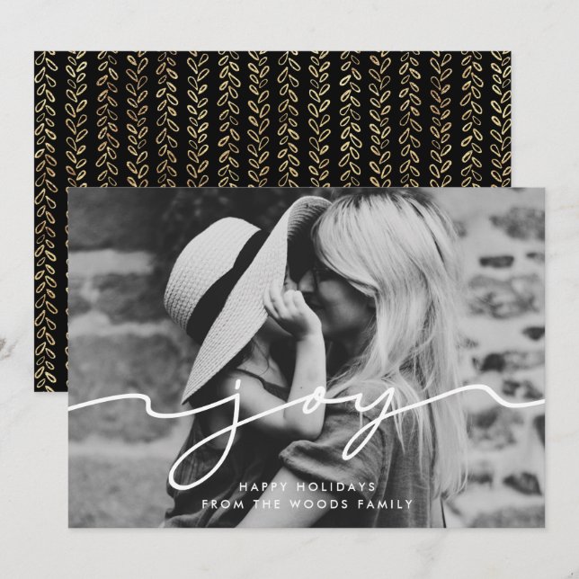Tarjeta Festiva Joy Modern Navidades manuscritos Foto (Anverso / Reverso)