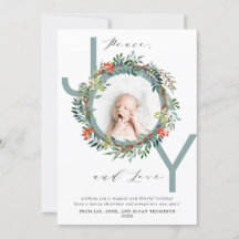 JOY Navidades Wreath Blue Baby Photo