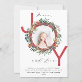 Tarjeta Festiva JOY Navidades Wreath Red Baby Photo