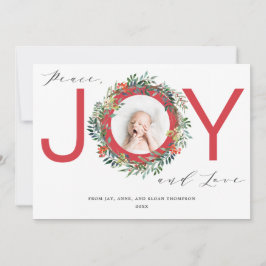 Tarjeta Festiva JOY Navidades Wreath Red Baby Photo
