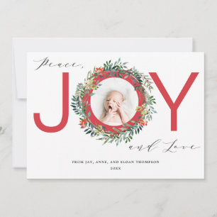 Tarjeta Festiva JOY Navidades Wreath Red Baby Photo