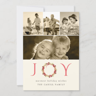 Tarjeta Festiva Joy Navidades Wreath Retro Red Multi Collage de fo